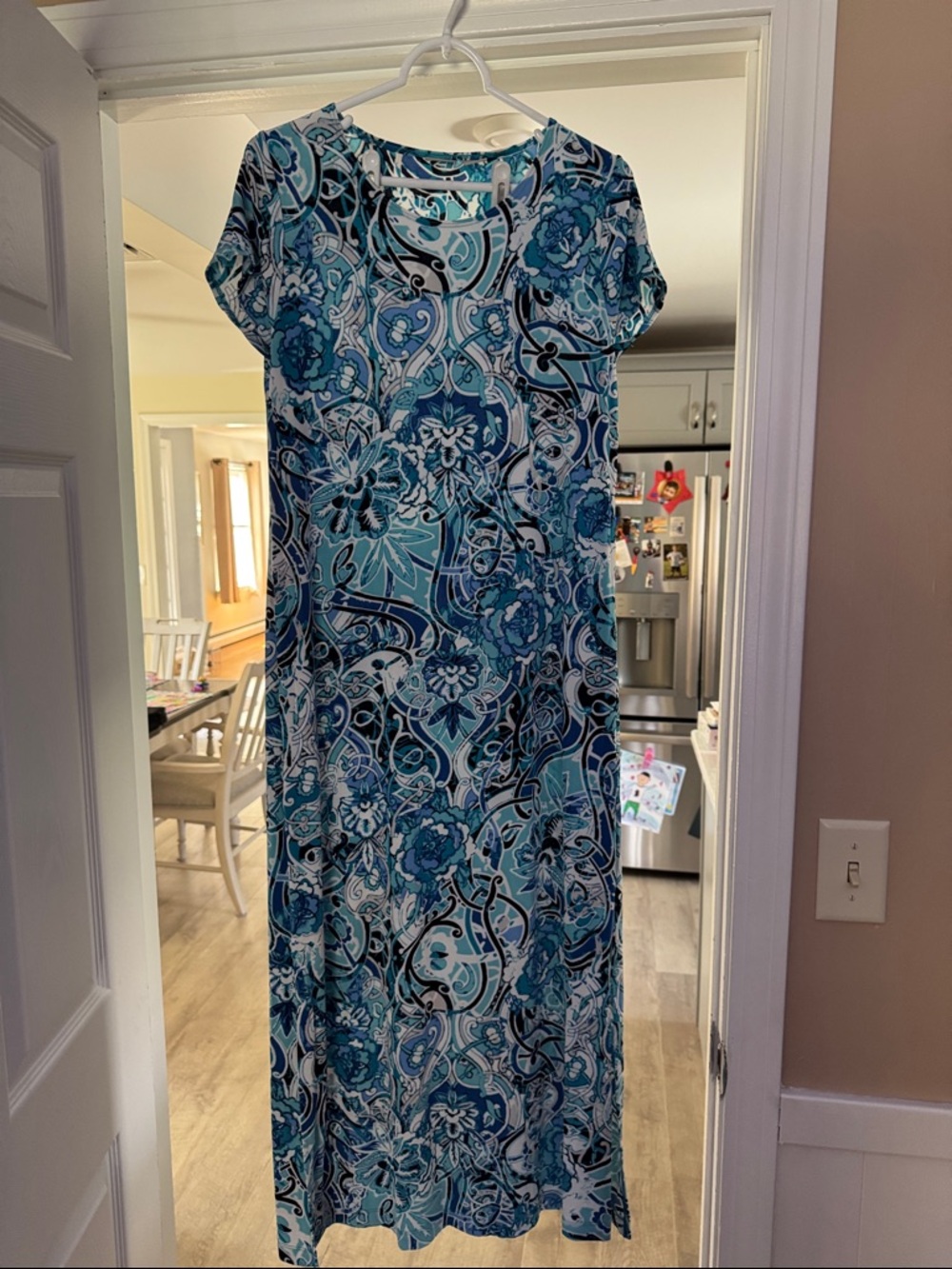 Chico's Blue Floral Paisley Short-Sleeve Maxi Dress